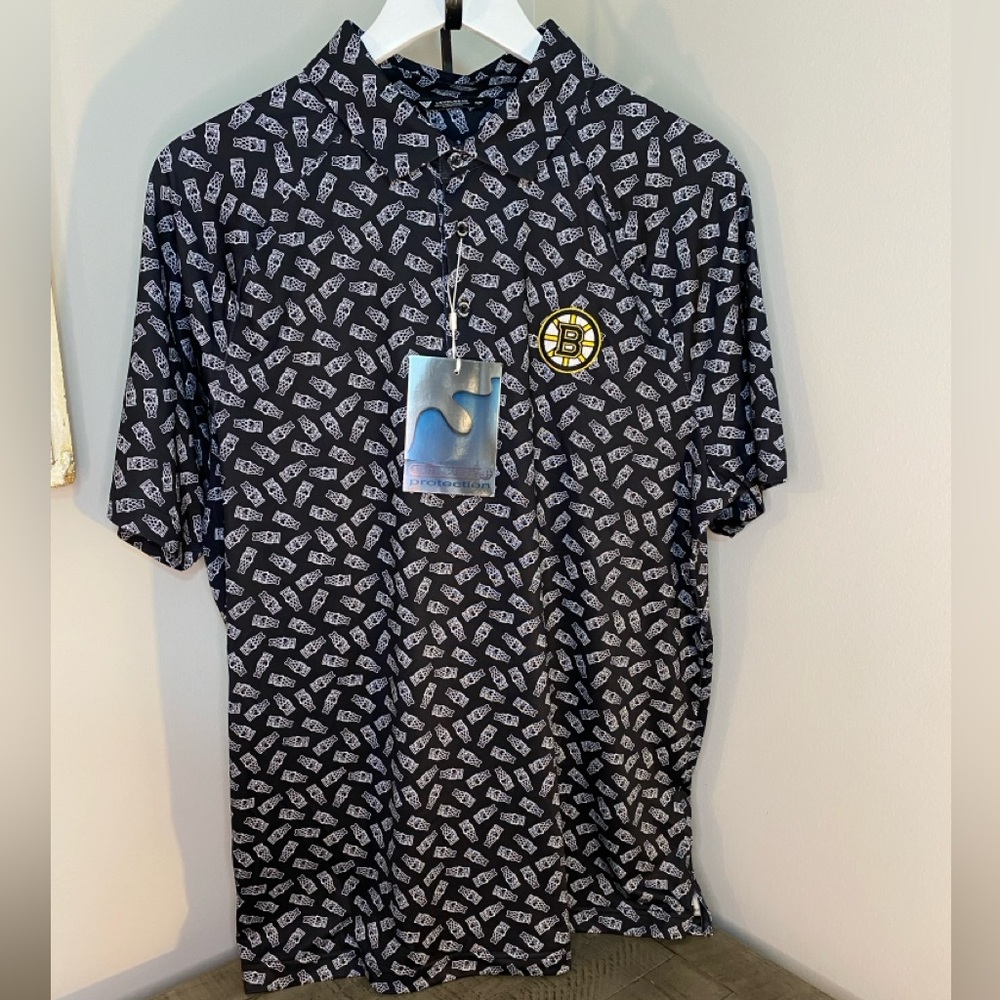 Levelwear Black Camp Wind Sock Polo Shirt with Gold Bruins Emblem NWT Size Med